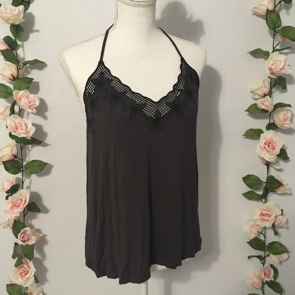 American Eagle *Halter* Top with Floral Mesh Trim